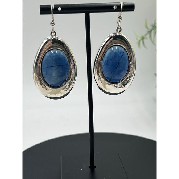 SSD Simon Sebbag Designs Oval Blue Stone Sterling Silver Dangle Large Earrings - Picture 6 of 14